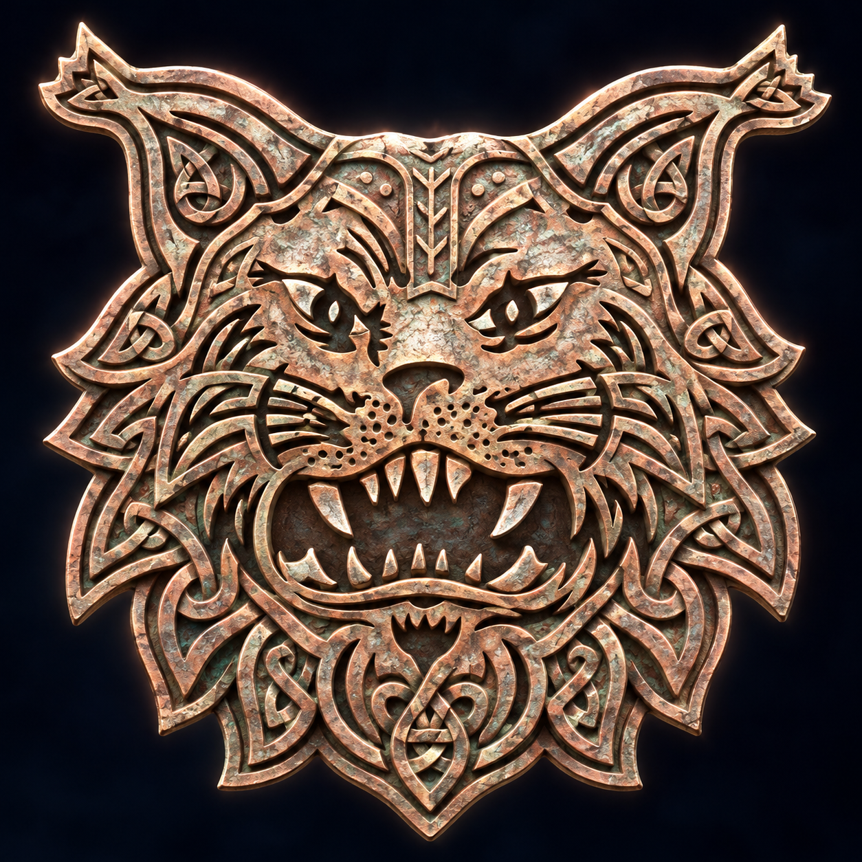 Muinaismetallinen ilvesriipus Norjalaisilla solmukuvioilla.png